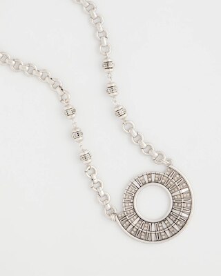 Sparkling Silvertone Circle Pendant Necklace click to view larger image.