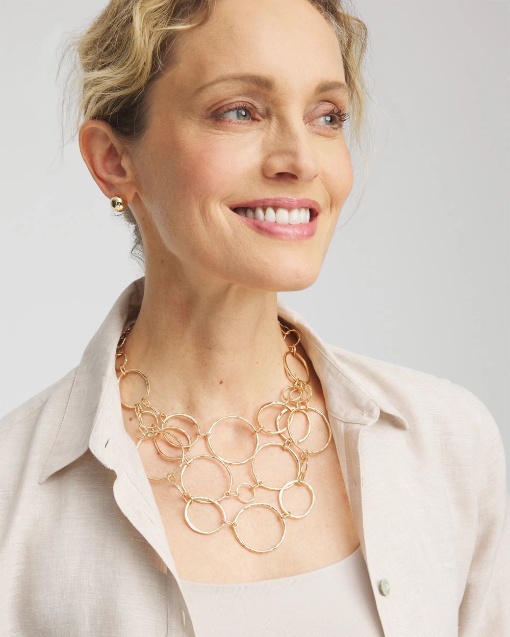 Short Goldtone Multi-Strand Link Necklace