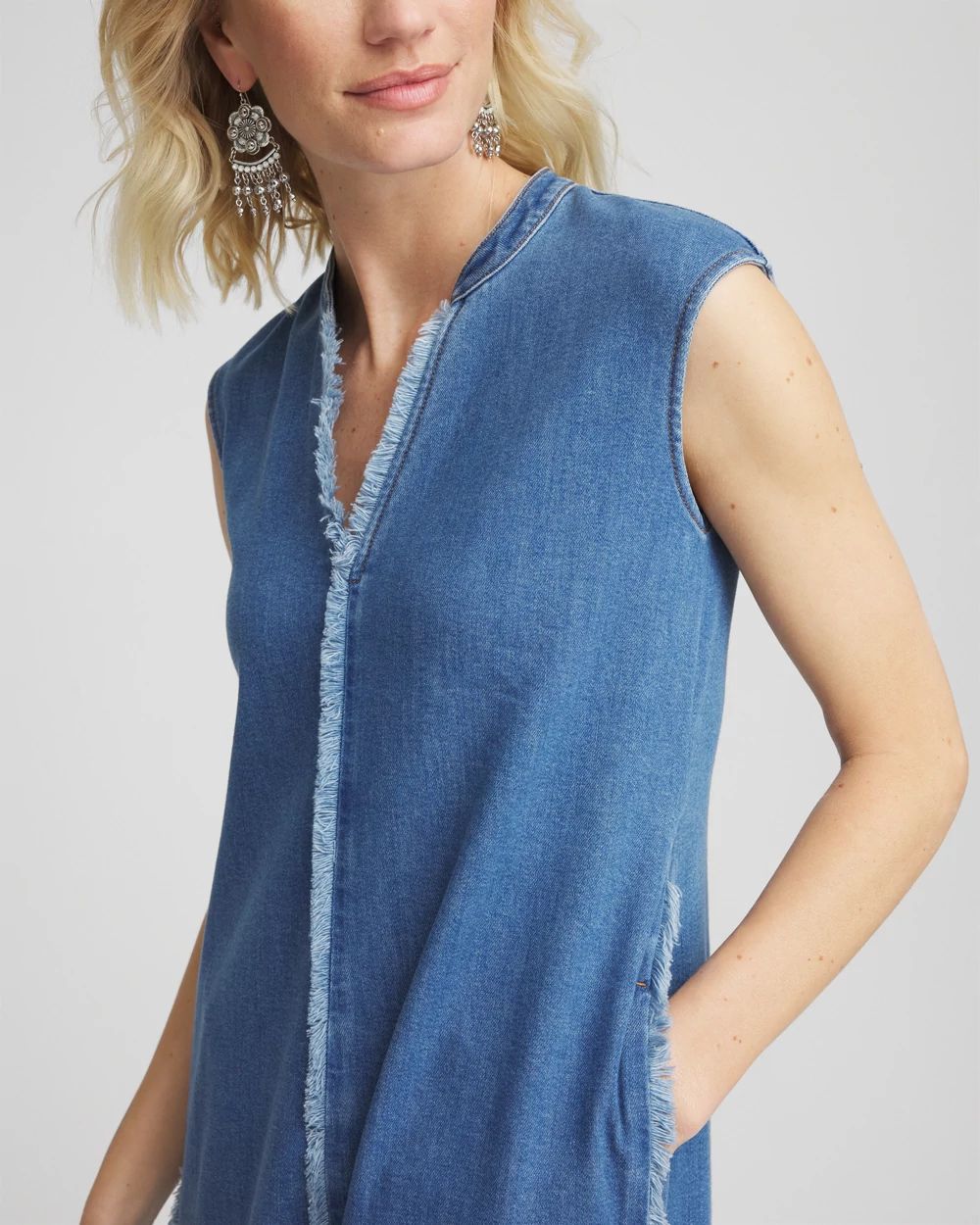 Frayed Denim Maxi Dress