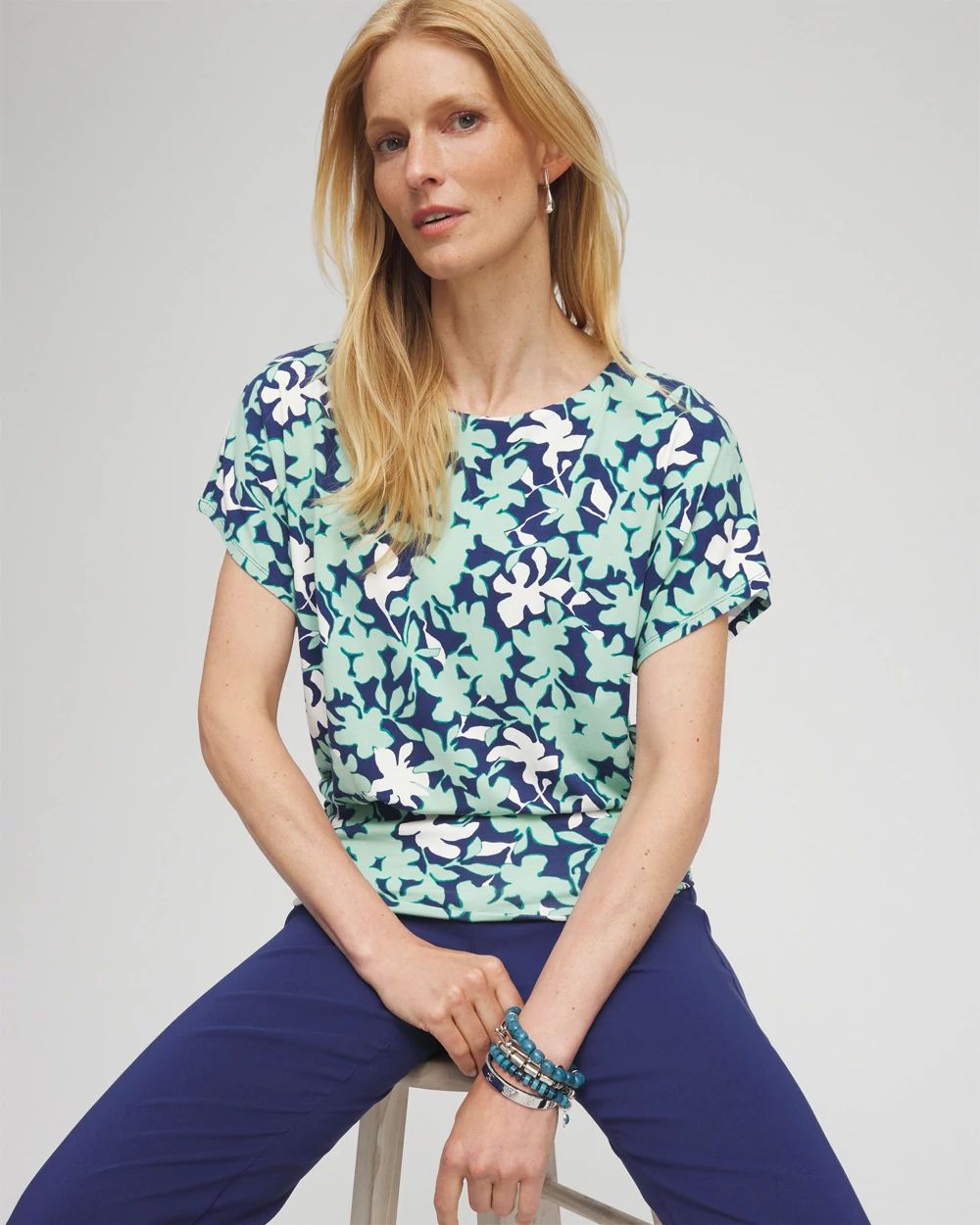 Touch of Cool™ Floral Banded Hem Top