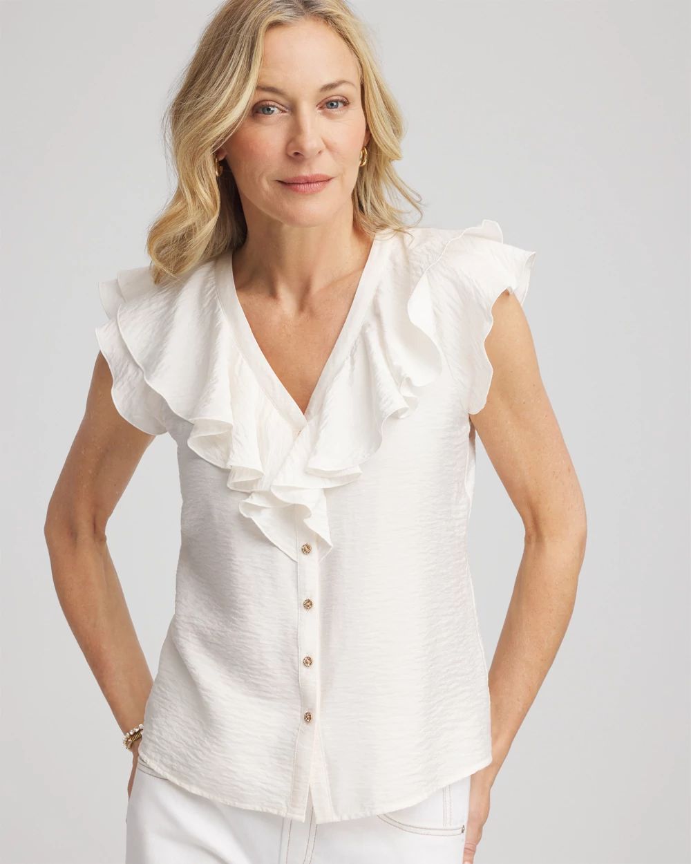 Crepe Ruffle-Trim Blouse