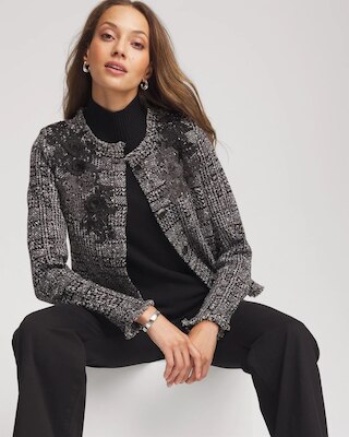 Embroidered Metallic Tweed Cardigan click to view larger image.