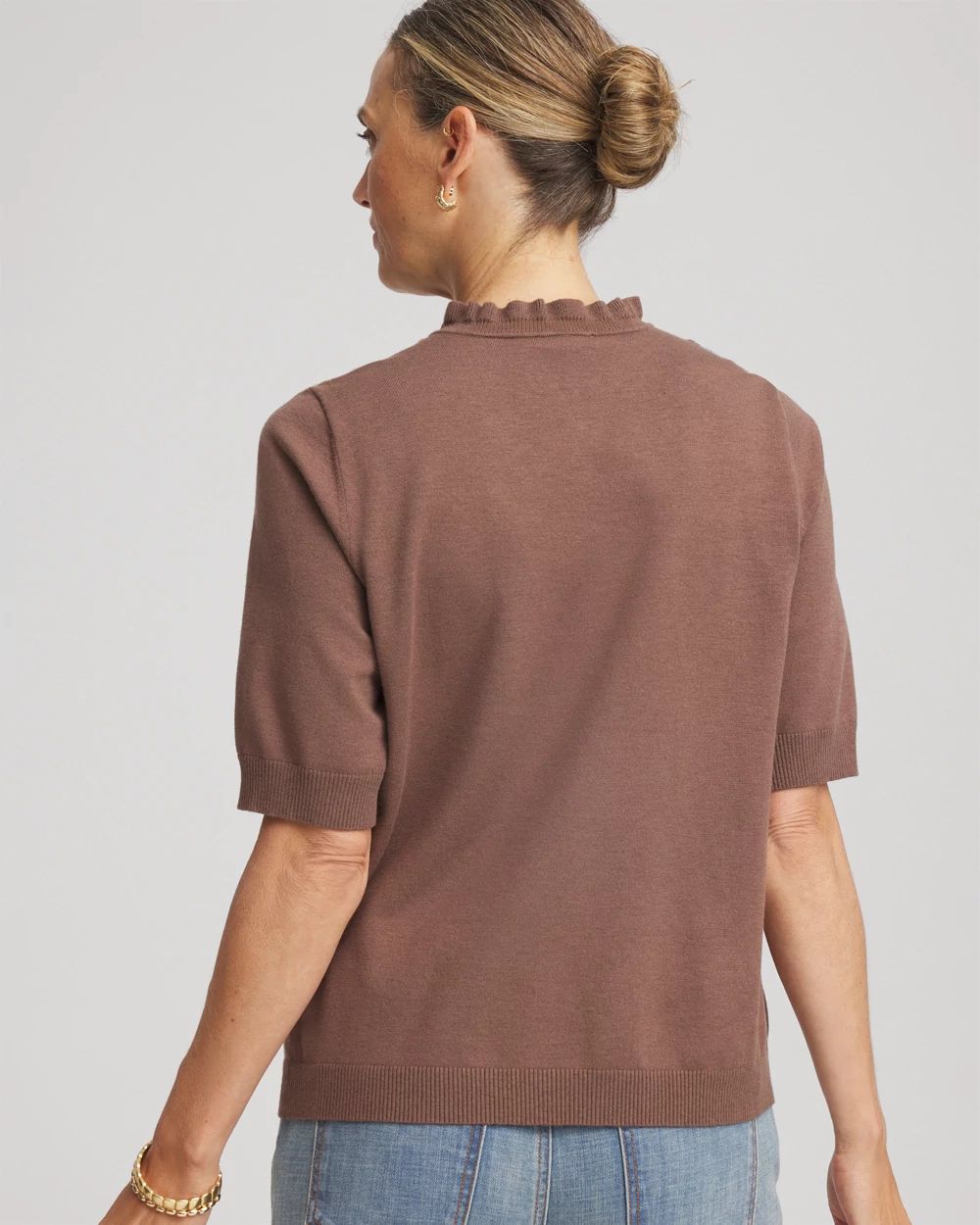 Embroidered Henley Pullover Sweater click to view larger image.