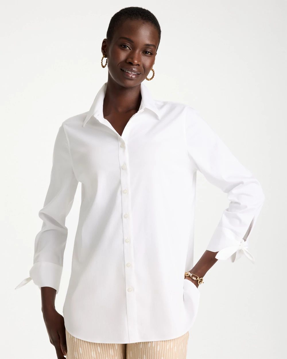 No Iron™ Stretch Poplin Tie-Cuff Tunic