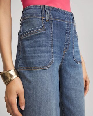 Pull-On Cropped Wide-Leg Frayed Jeans click to view larger image.