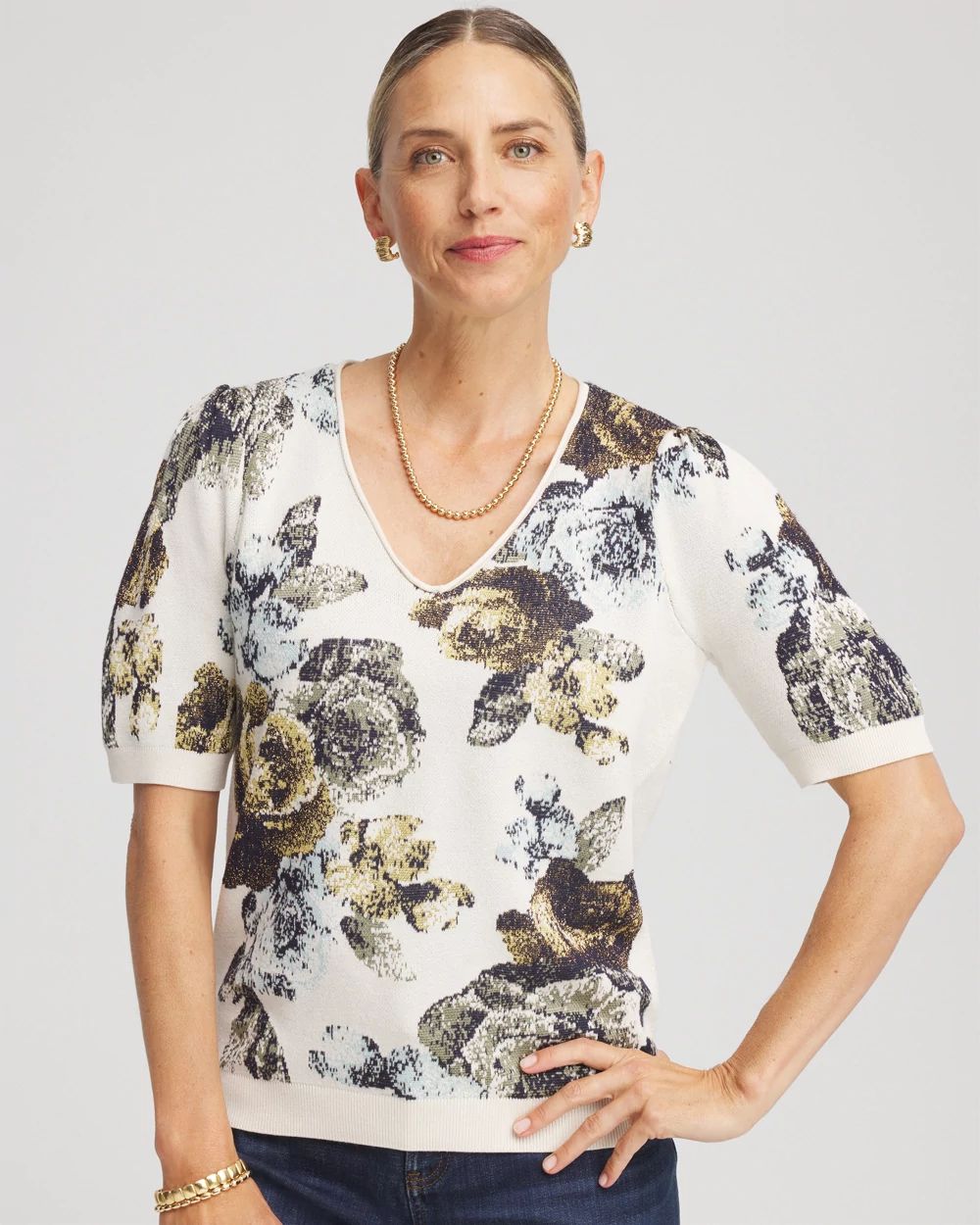 Floral V-Neck Sweater Tee