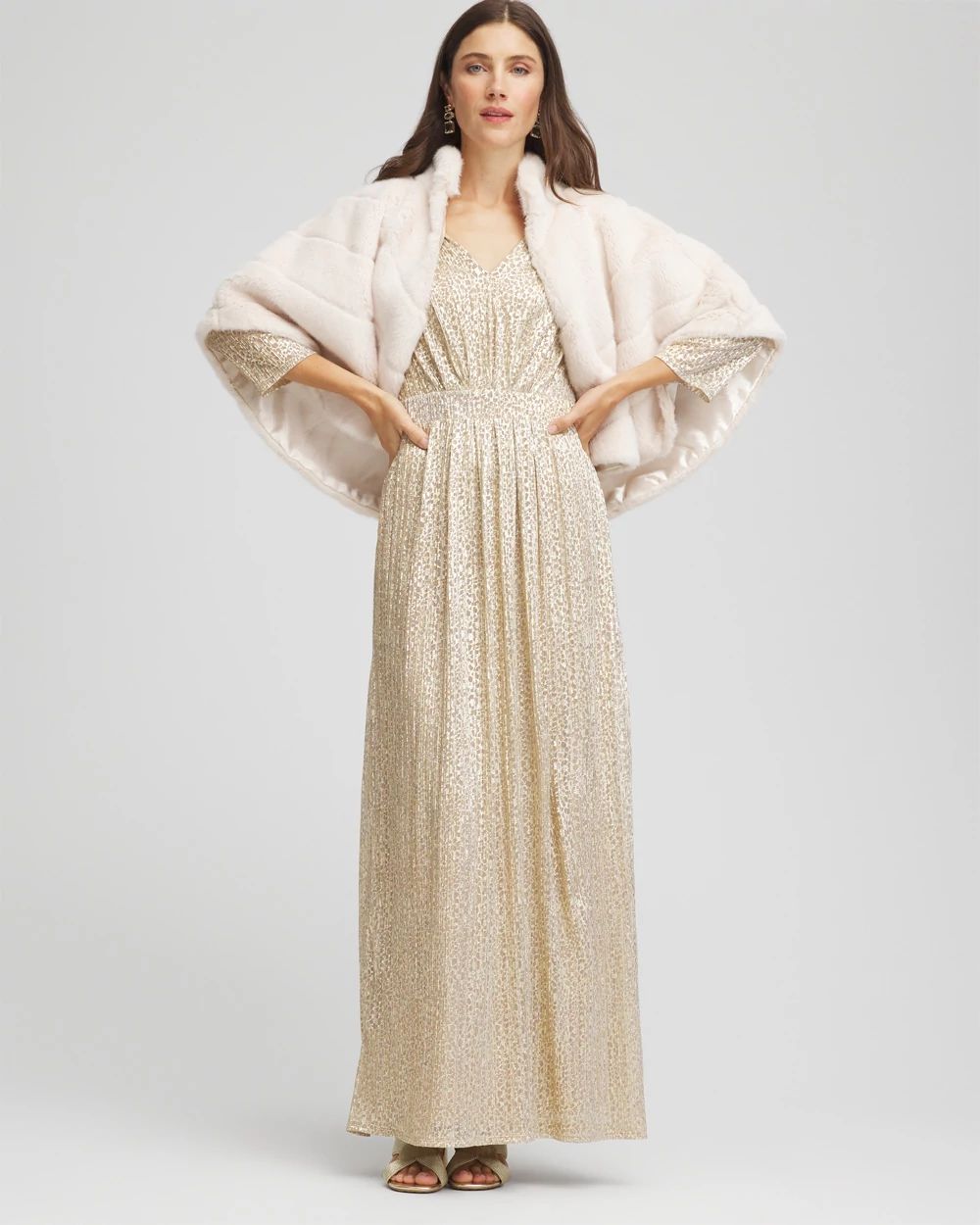 Metallic Knit Pleated Maxi Dress