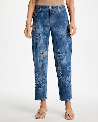 Embroidered Crop Boyfriend Jeans click to view larger image.