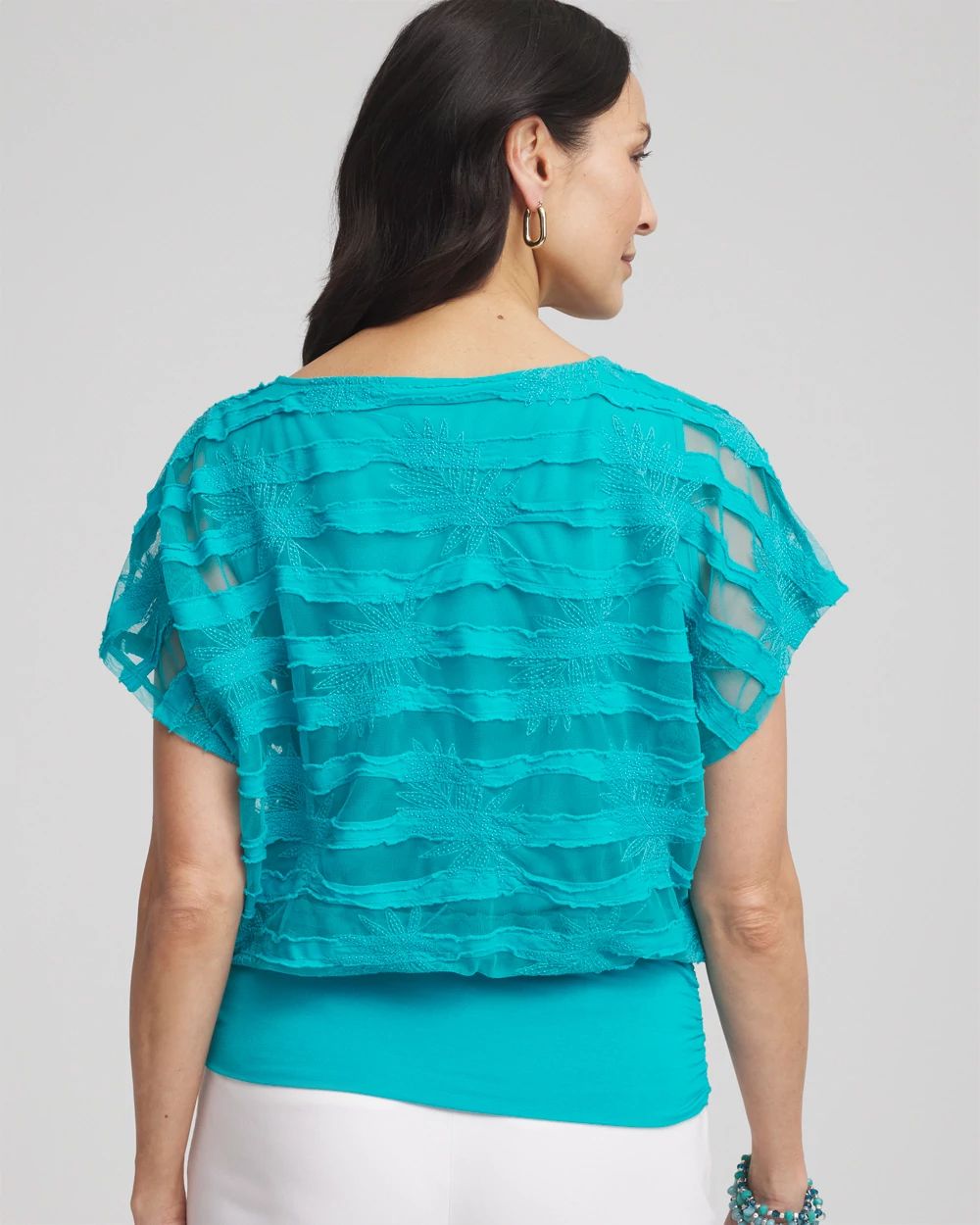 Embroidered Striped Banded Bottom Top