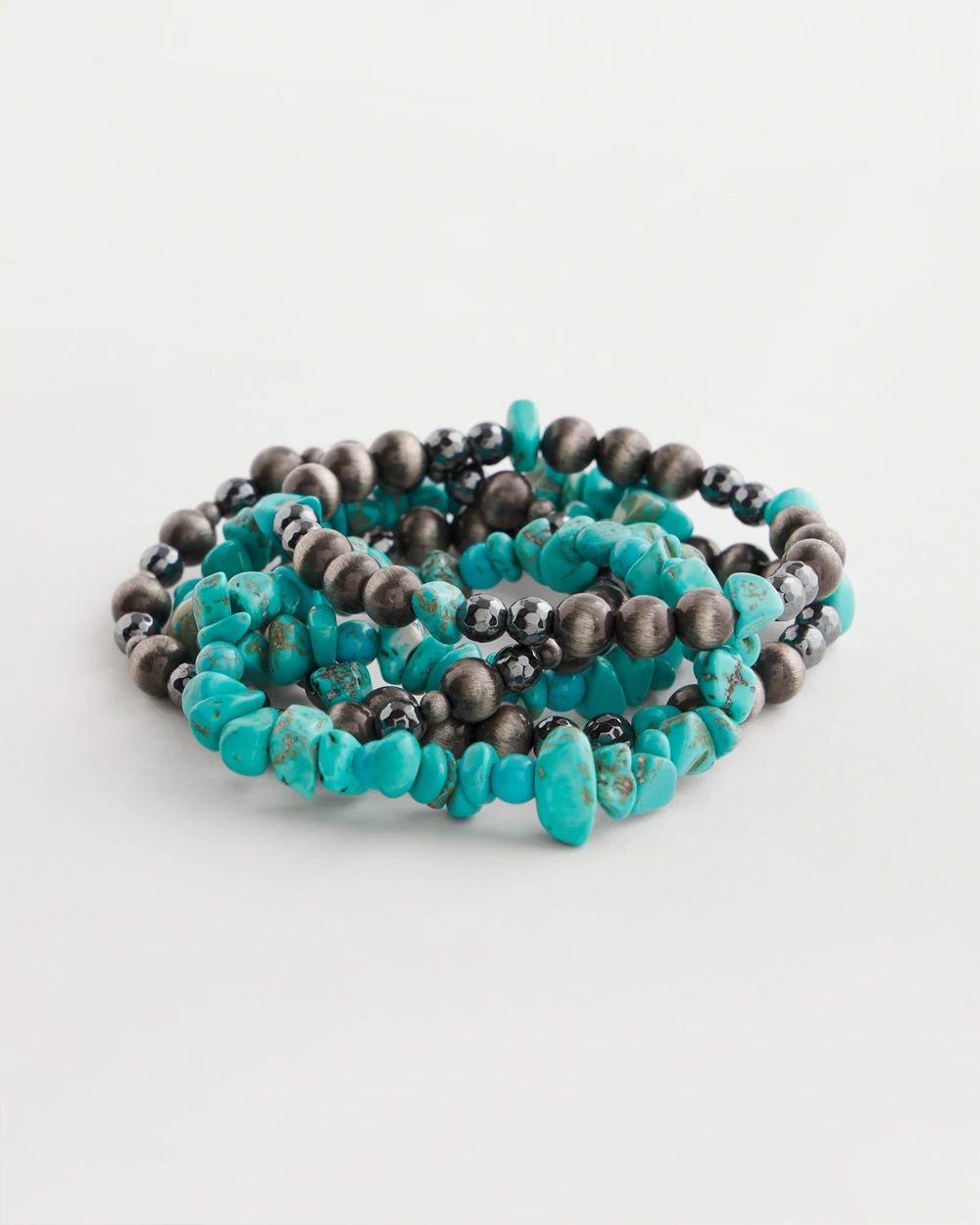 Turquoise Stone Stretch Set of Five Beaded Bracelets