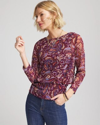 Paisley Textured Banded-Hem Top