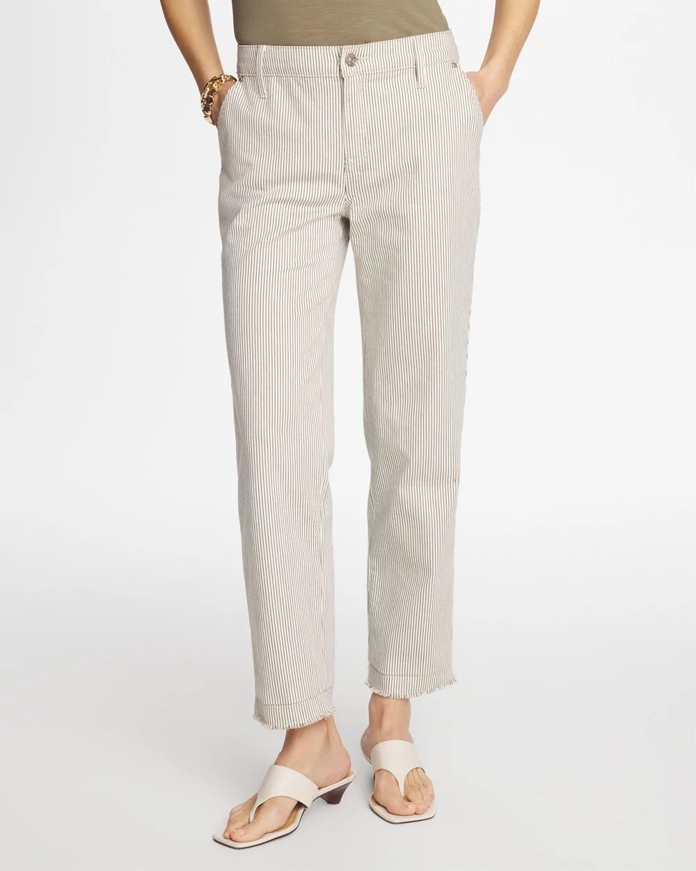 Petite Stripe Girlfriend Straight Ankle Jeans