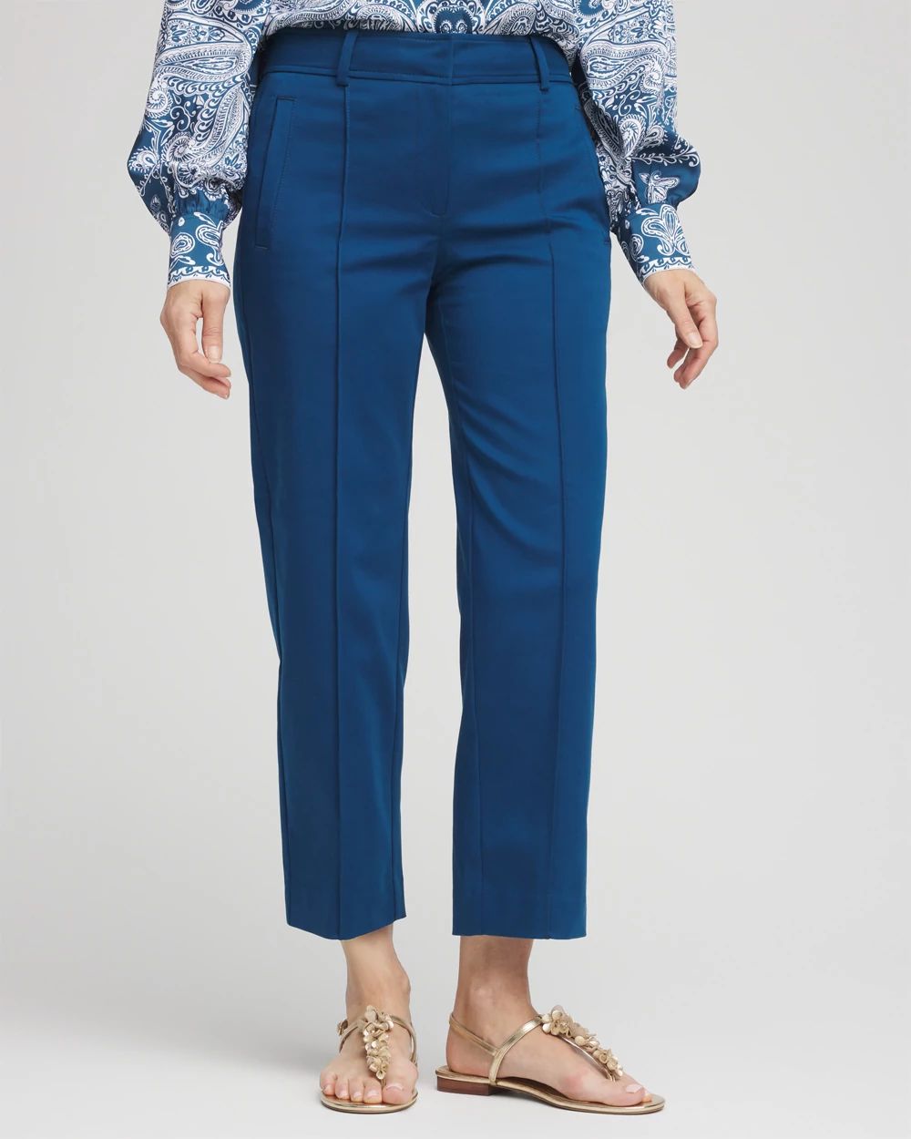 Stretch Sateen Straight Cropped Pants