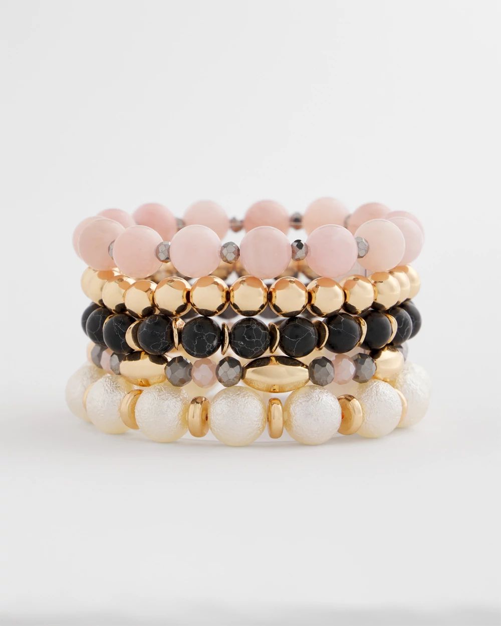 Pink Stretch Set of Five Beaded Bracelets