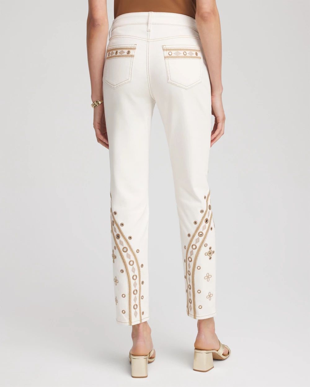 Embellished Girlfriend Slim Ankle Jeans click to view larger image.