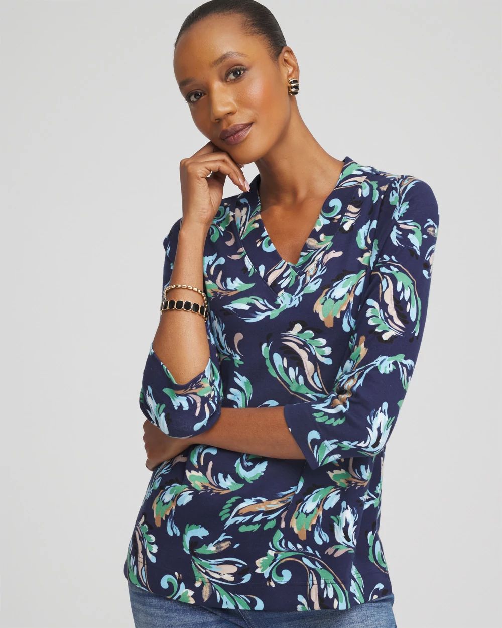 Printed Pima 3/4 Sleeve Tee