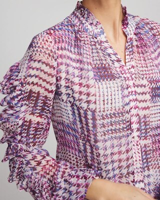 Gingham-Print Georgette Blouse click to view larger image.