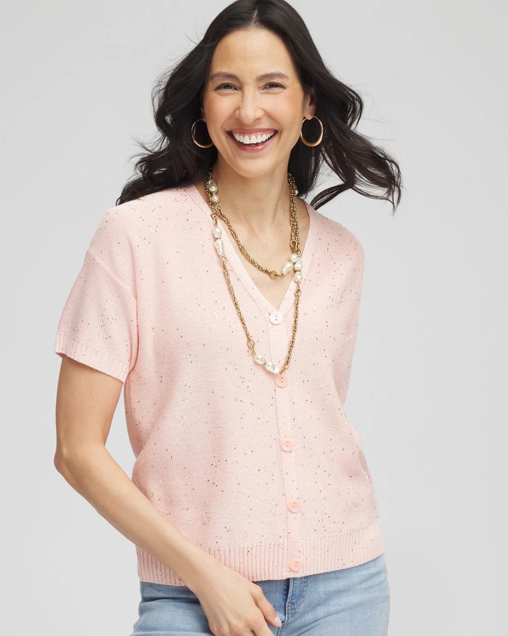 Sequin Short-Sleeved Cardigan