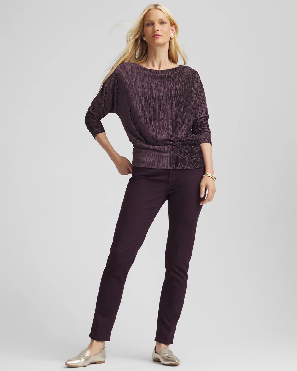 Crinkle Velvet Banded-Bottom Top click to view larger image.