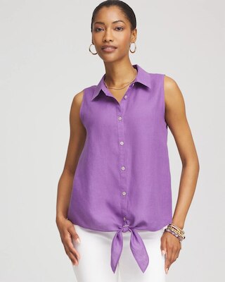 No Iron™ Linen Tie-Front Sleeveless Shirt