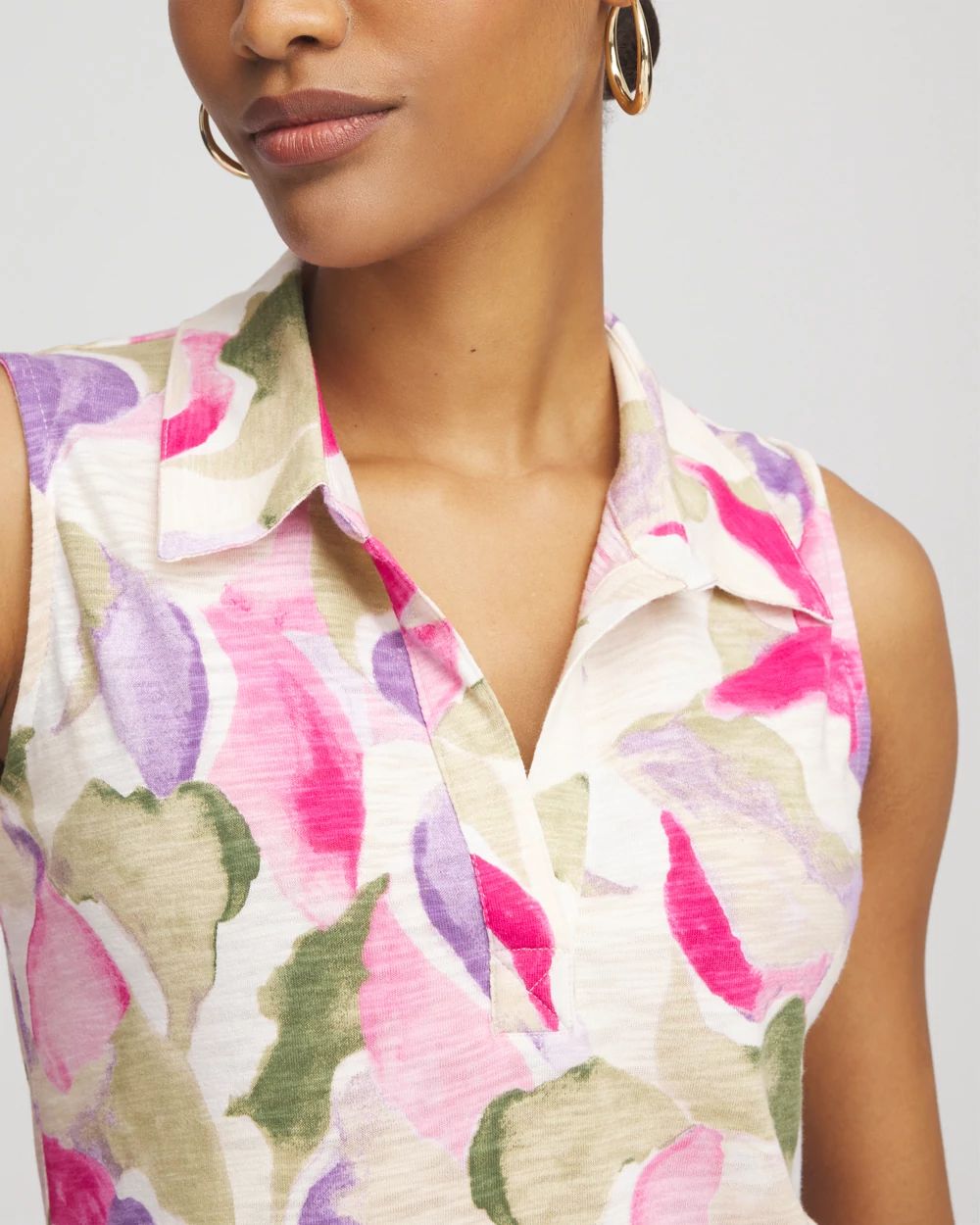 Watercolor Slub Sleeveless Collared Tunic click to view larger image.