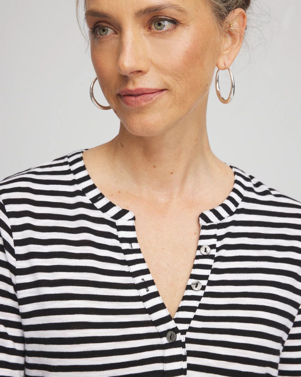 Striped Slub Splitneck Henley Tee