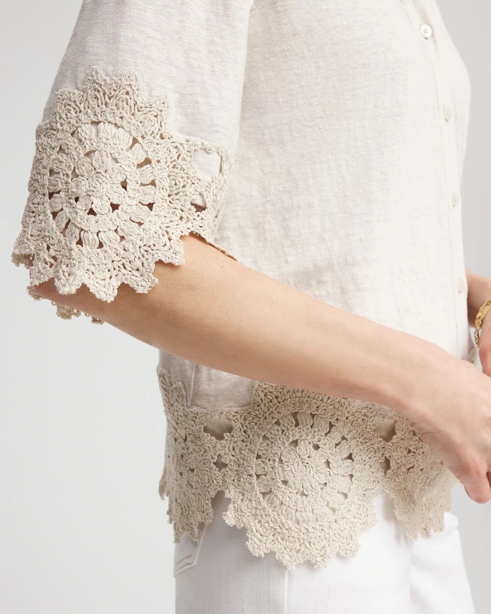 Crochet Trim Linen Shirt