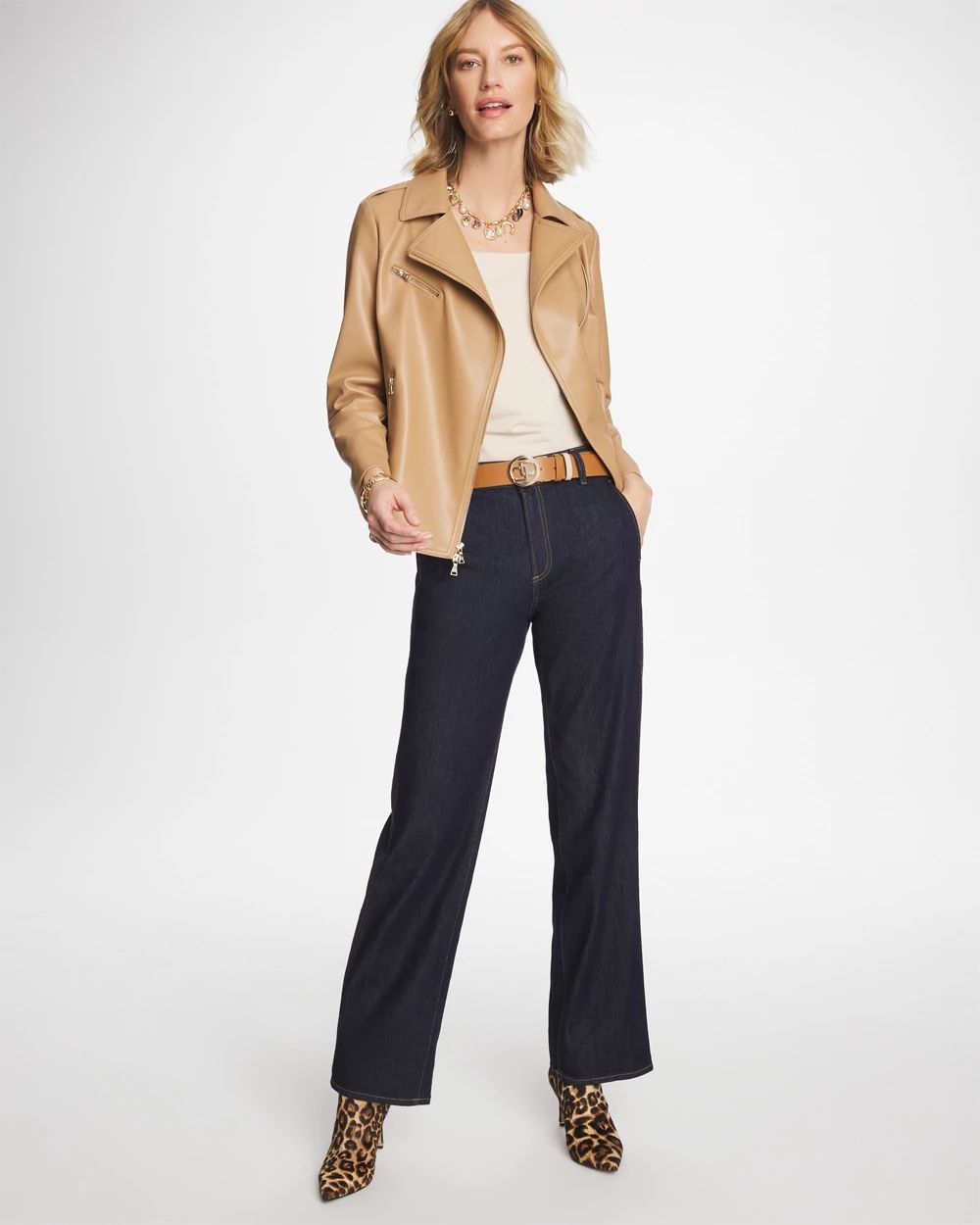 Trapunto Wide-Leg High-Rise Jeans