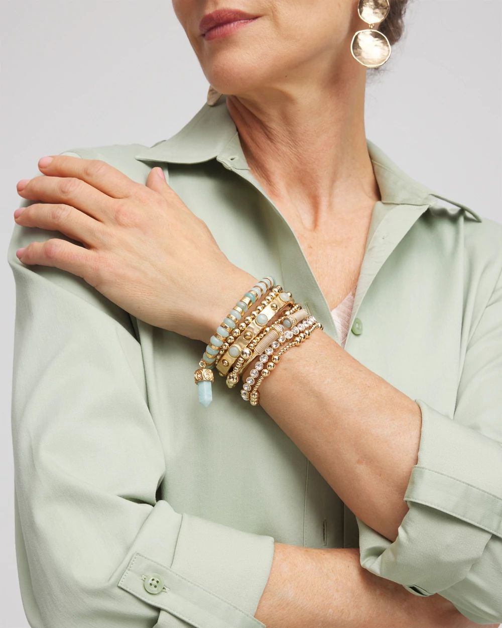 Gold-tone Small Bead Stretch Bracelet click to view larger image.