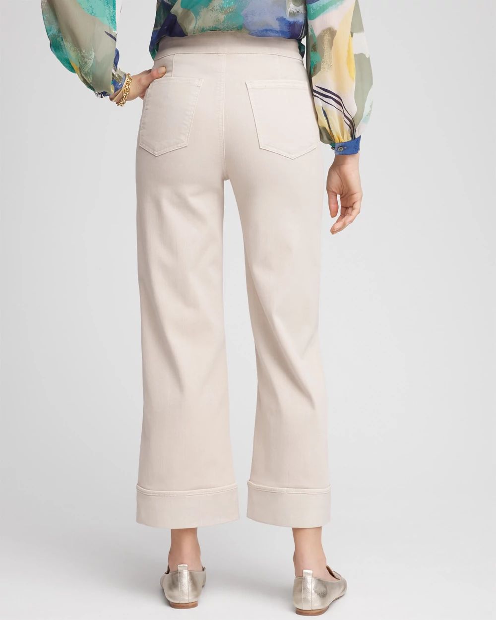 Pull-On Wide Leg Cuffed Jeans click to view larger image.