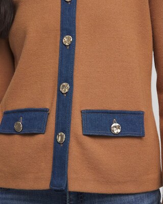 Collared Denim Trim Cardigan click to view larger image.