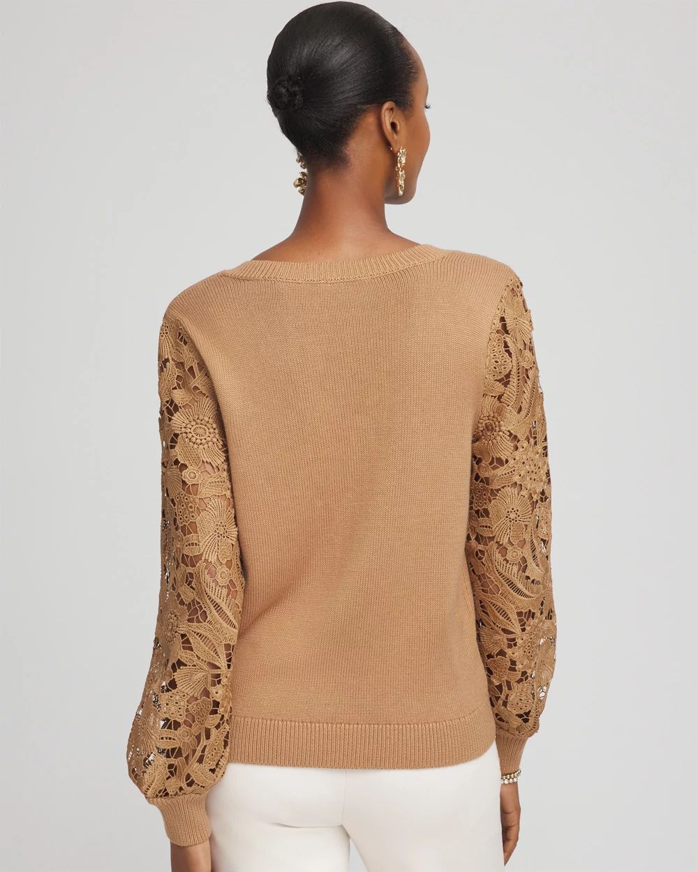 Woven Lace V-Neck Pullover Sweater