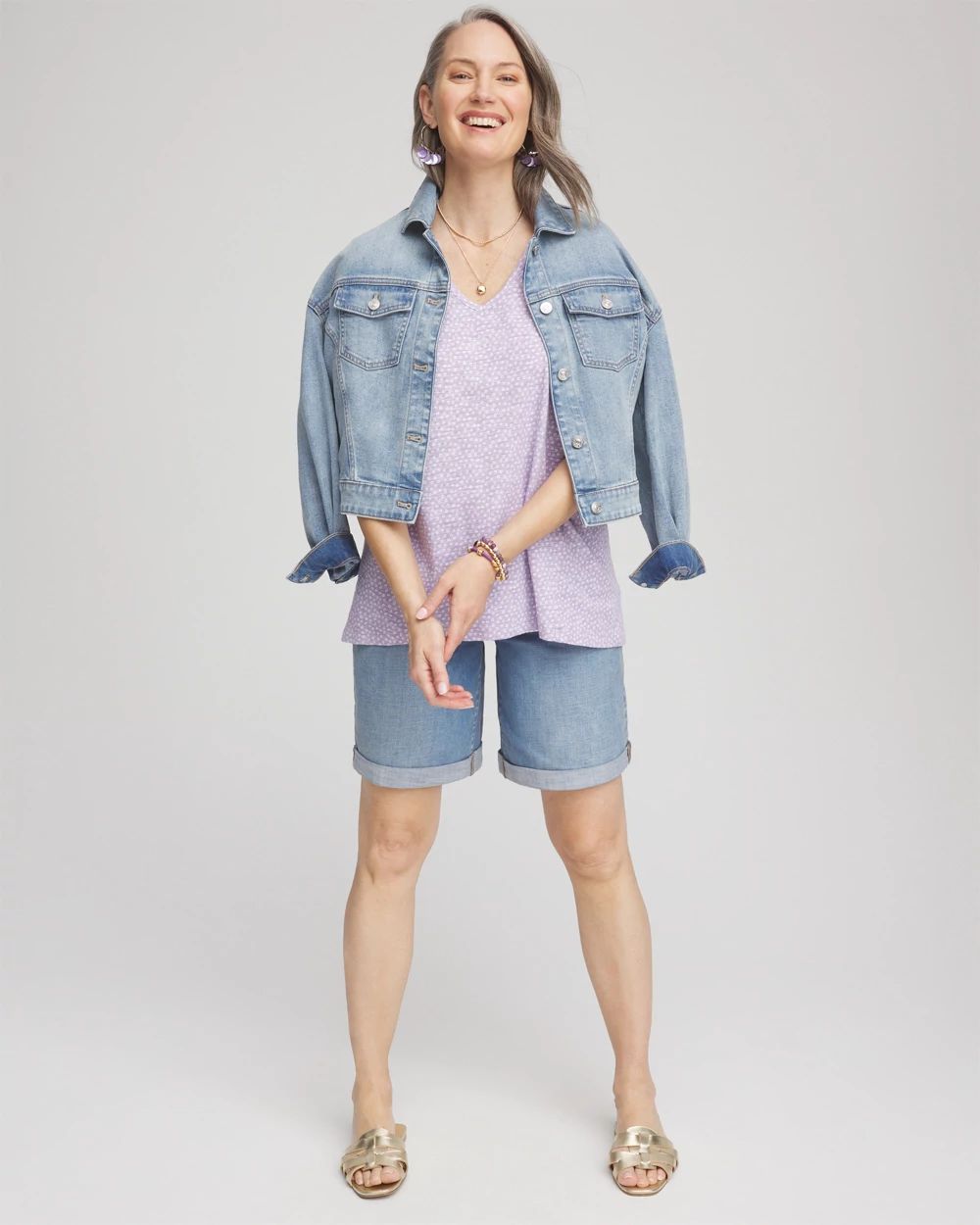 Polka-Dot Short Sleeve Forward Seam Tee