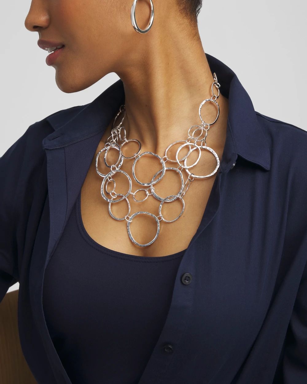 Short Silvertone Multi-Strand Link Necklace