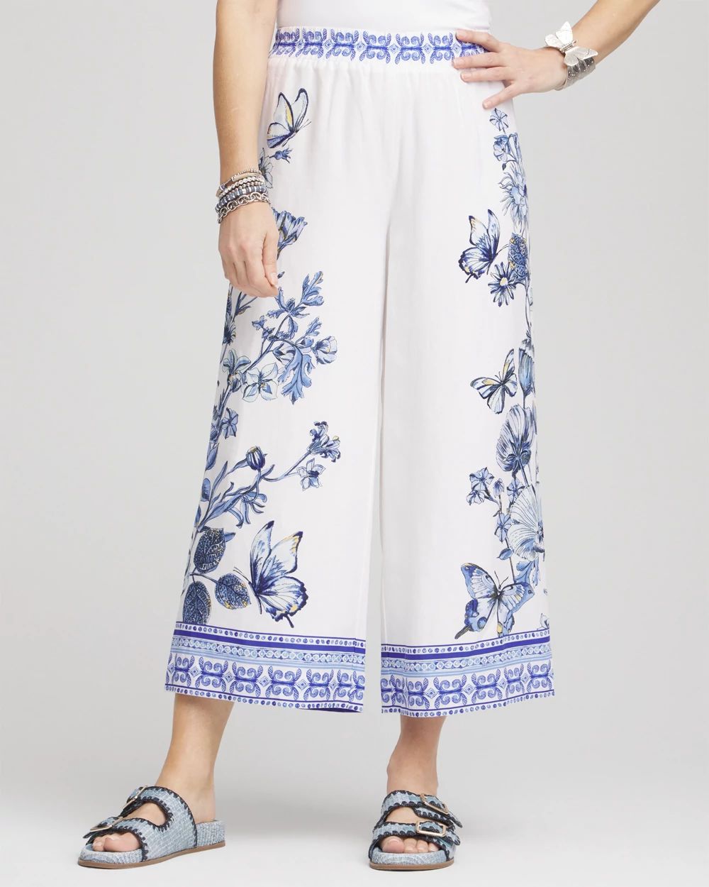 Butterfly Pull-On Linen Cropped Pants