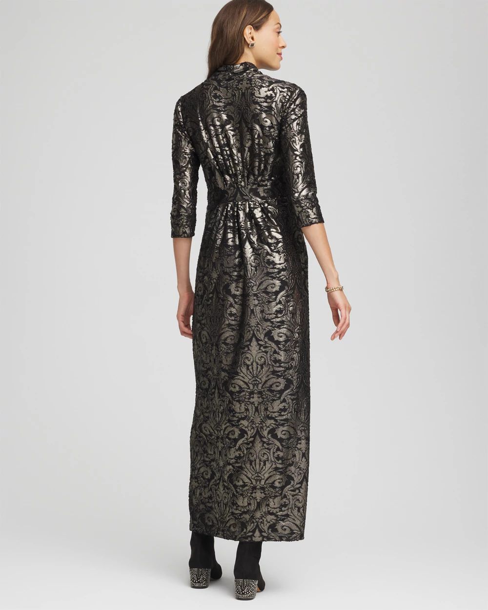 Foiled Knit Pleated Maxi Dress click to view larger image.
