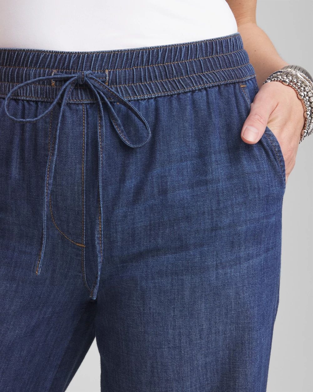 Lightweight Drawstring Ankle Jeans