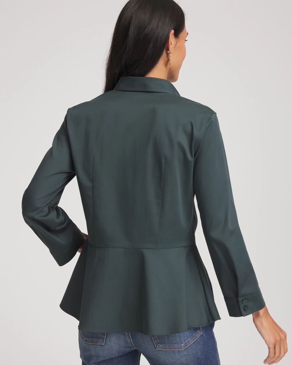 No Iron™ Peplum Stretch-Sateen Shirt