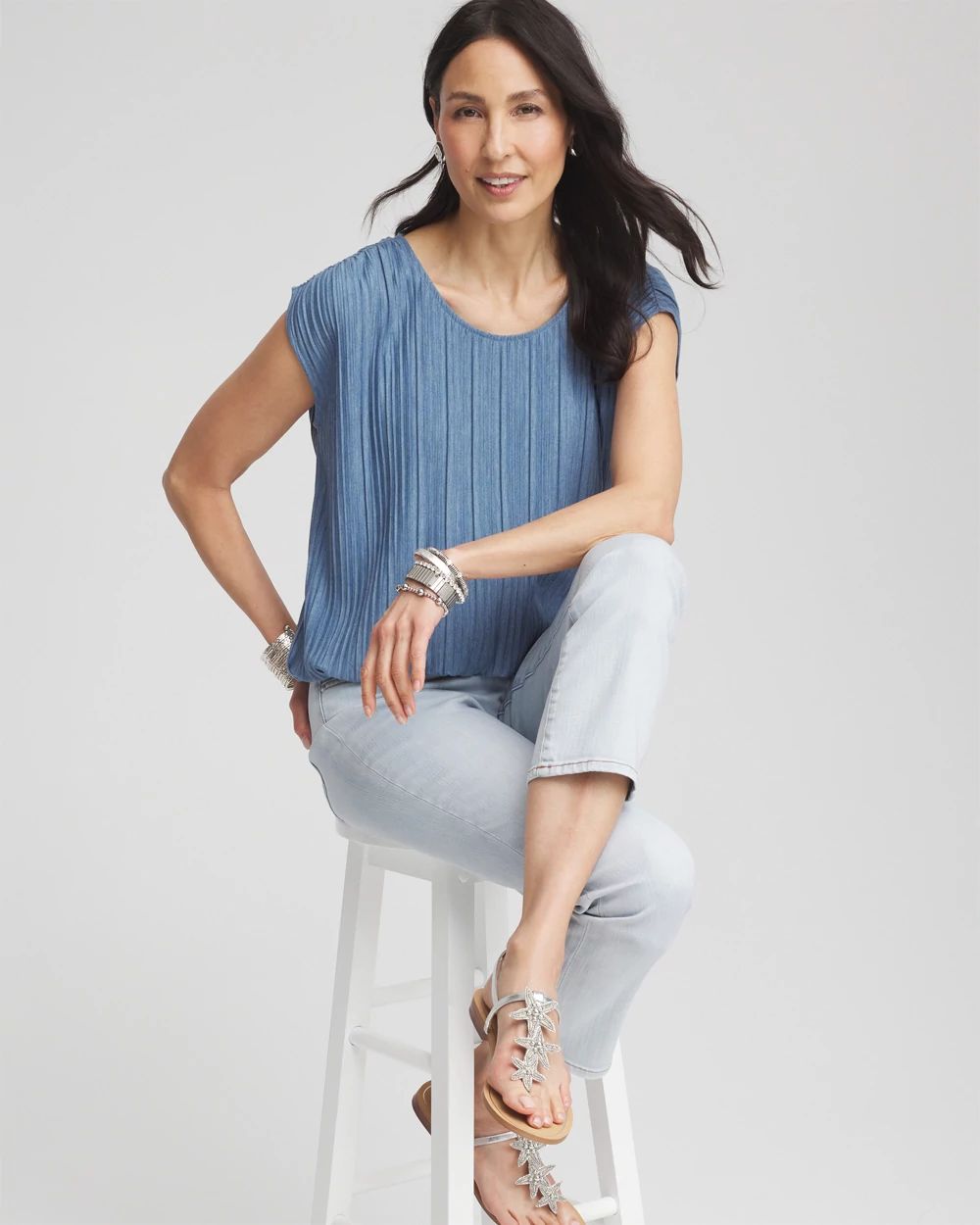 Melange Pleated Bubble-Hem Top