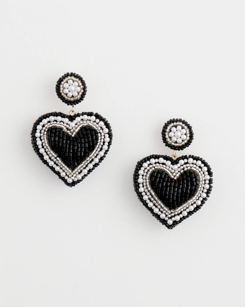 Black Beaded Heart Drop Earrings