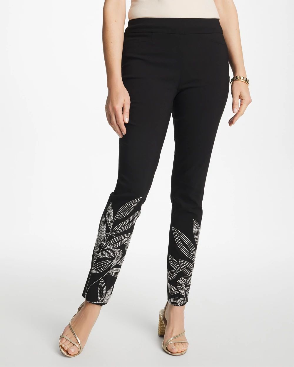 Petite Floral Soutache Brigitte™ Slim Pull-On Ankle Pants