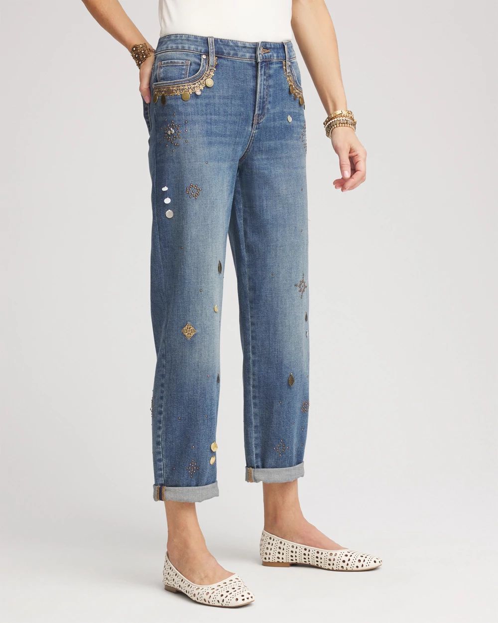 Petite Embellished Cropped Jeans
