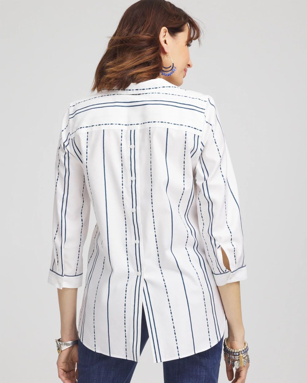 No Iron™ Striped Buttonback Stretch Tunic