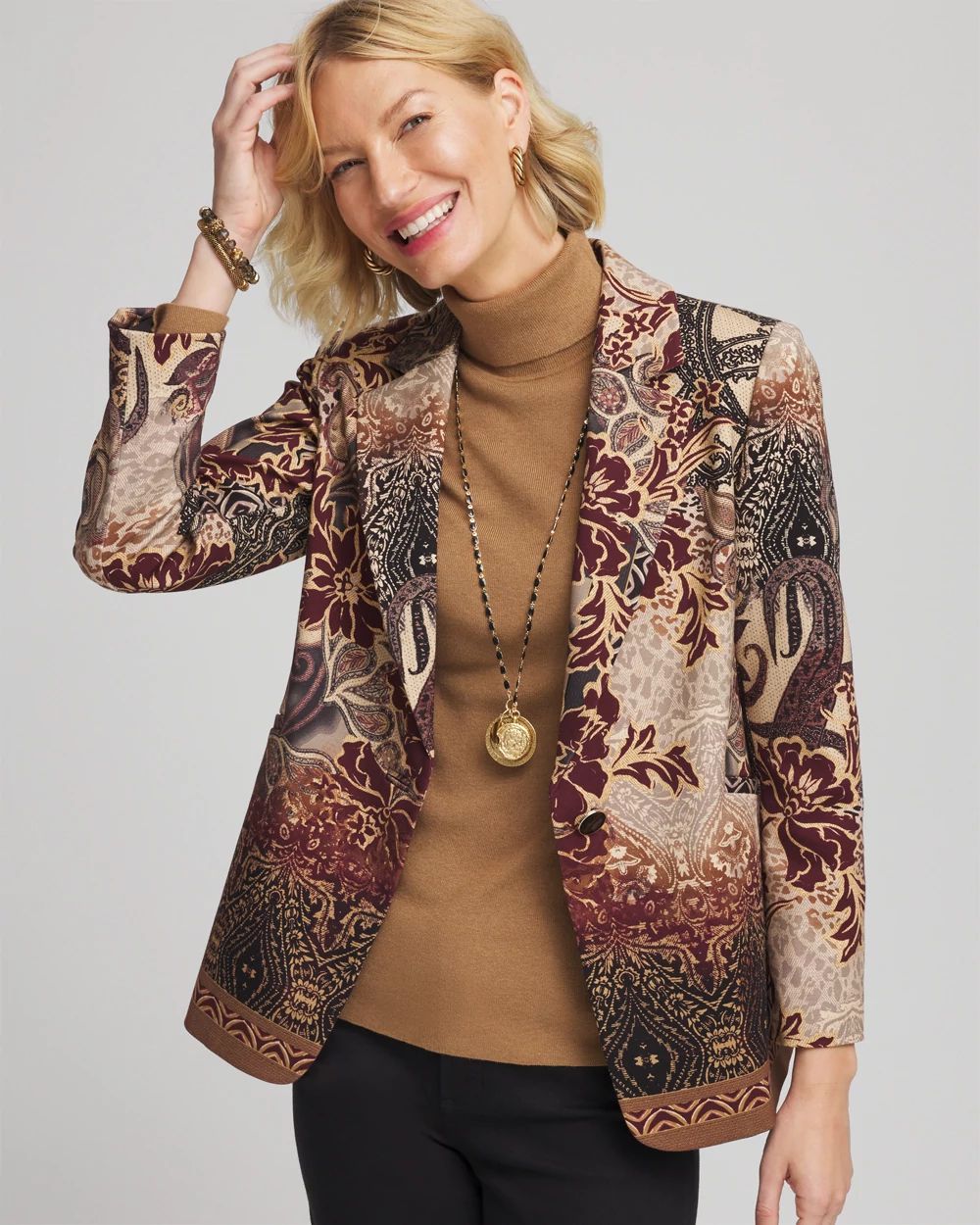 Artisanal Print Ponte Blazer
