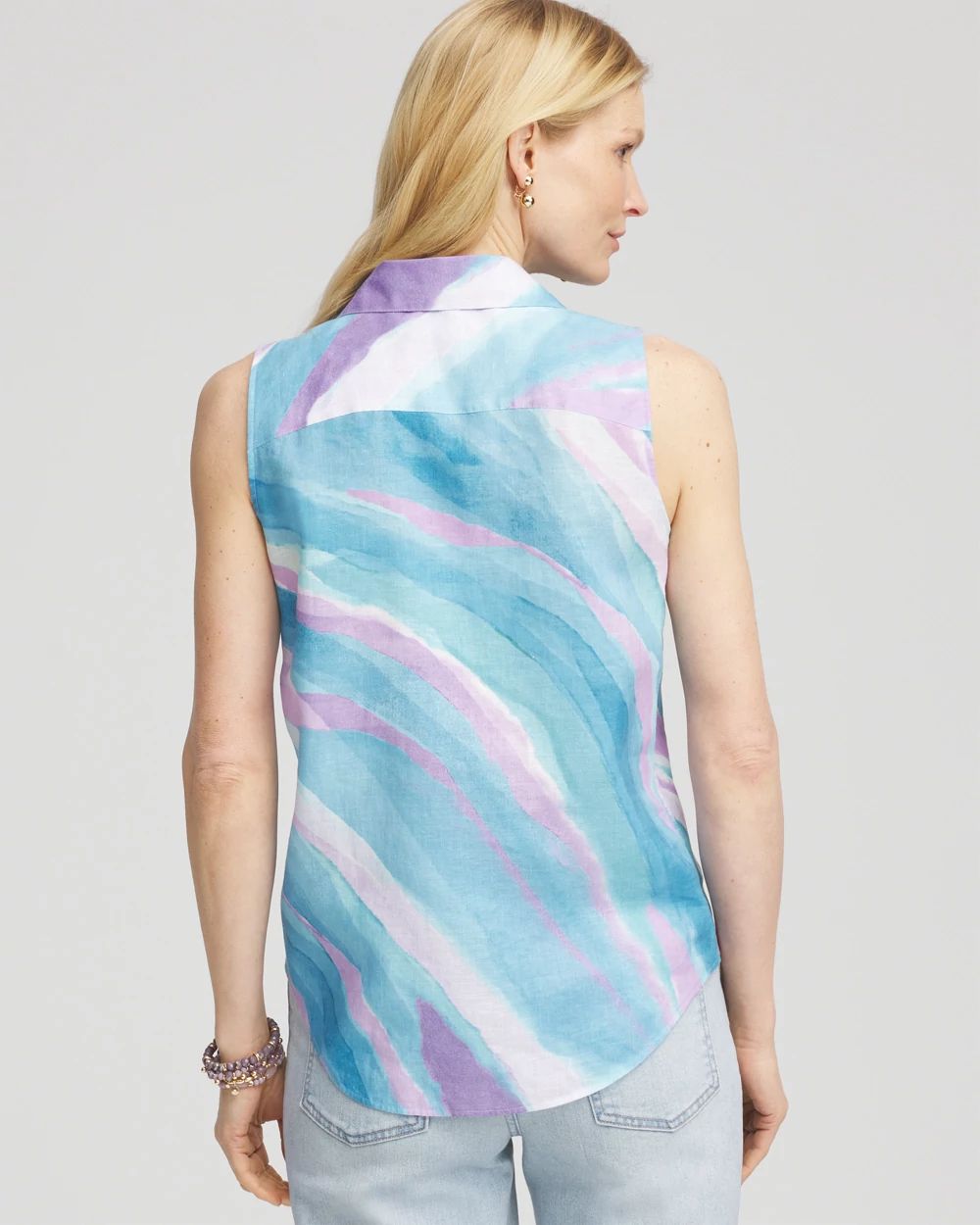 No Iron™ Linen Tie-Front Sleeveless Shirt