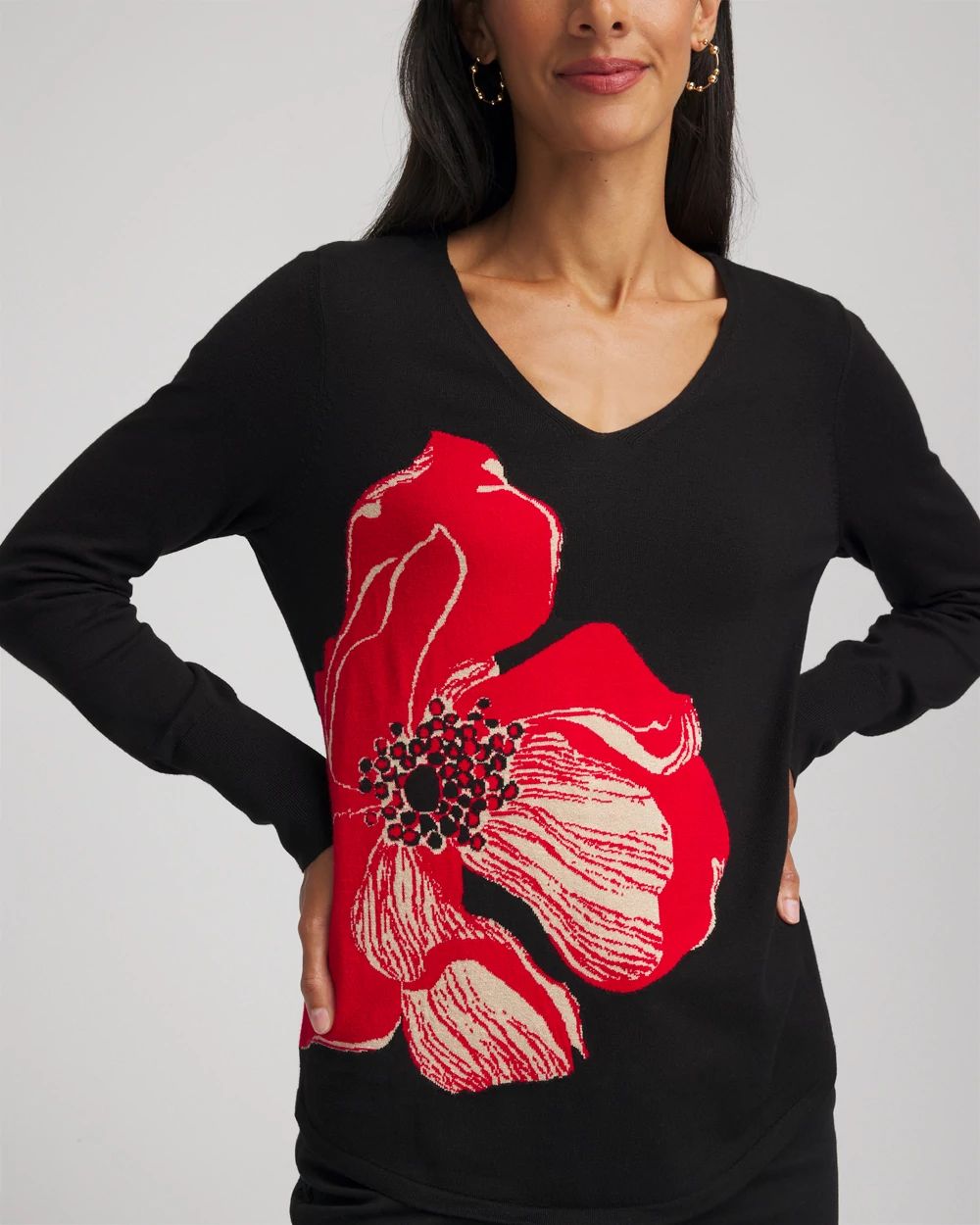 Ella V-Neck Floral Intarsia Sweater
