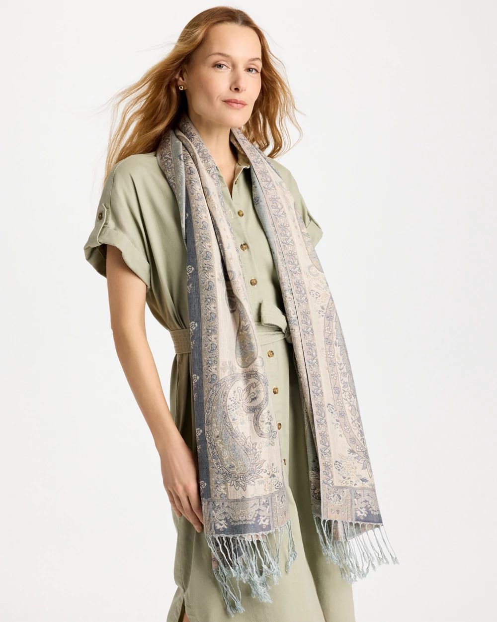 Paisley Jacquard Fringe Oblong Scarf