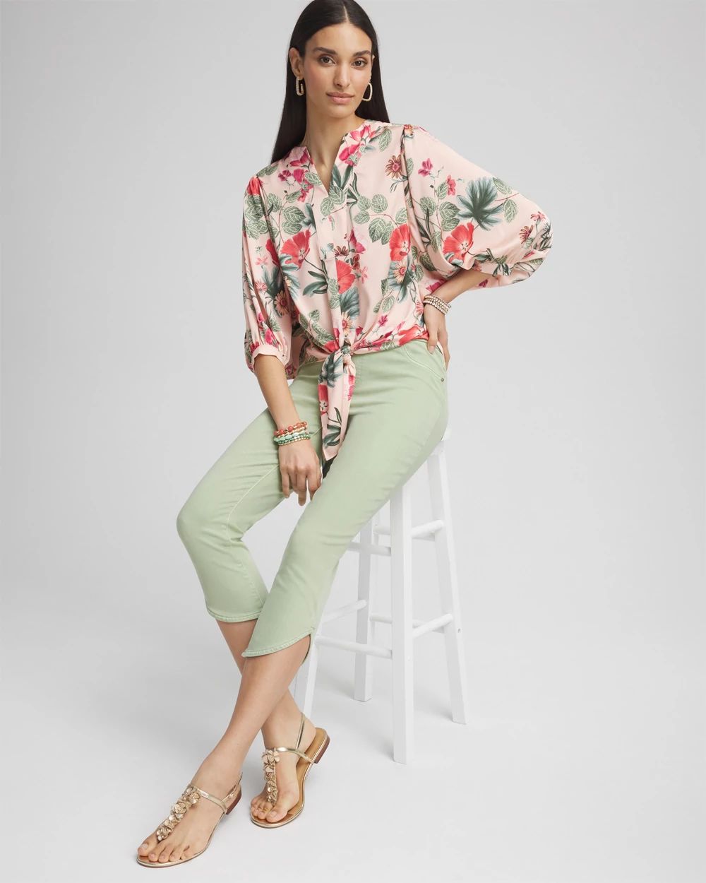 Pull-On Dolphin-Hemmed Capri Jeans click to view larger image.