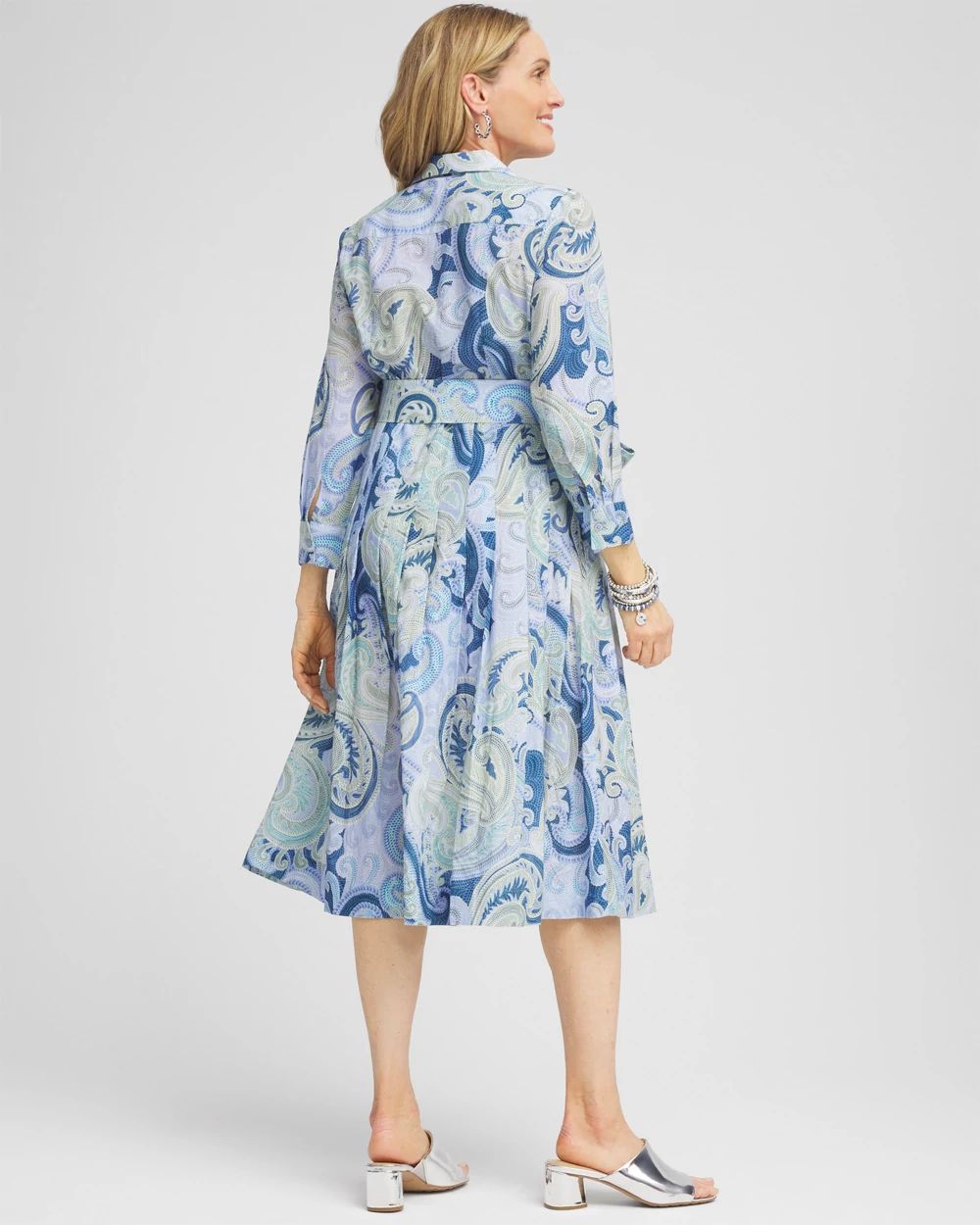 Cotton Voile Pleated-Hem Shirtdress click to view larger image.