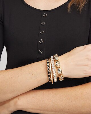 Small Black Faceted Gem Stretch Cuff Bracelet click to view larger image.